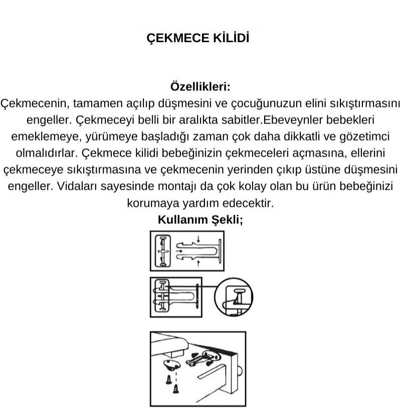 Bebek Çocuk Koruma Kilidi - Dolap Çekmece Kilidi Sürgülü Kilit