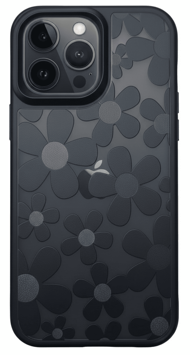 iPhone 16 Pro Max Çiçekli Kılıf Bağlama Aparatlı Siyah