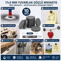10 Adet Mıknatıs 17x3 mm Yuvarlak Güçlü Mıknatıs Disk Mıknatıs