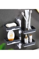 4 Raflı Geçmeli Yapışkanlı Mutfak Sabunluk Hareketli Sünger Deterjan Havluluk Banyo Düzenleyici