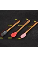 5 Li Renkli Ahşap Saplı Silikon Uçlu Spatula Fırçalı Kaşık Seti -Yemek Hazırlık Seti 21 Cm