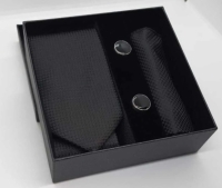 Kravat Düğme Set Siyah Desenli Kravat Mendil Kol Düğmesi Özel Set