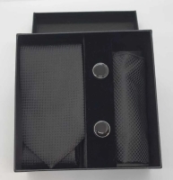 Kravat Düğme Set Siyah Desenli Kravat Mendil Kol Düğmesi Özel Set