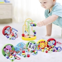 Ahşap Eğitici Koordinasyon Oyunu Mini Ahşap Helezon Yay Labirent Renkli Boncuklar Bebek Oyuncağı