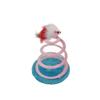 Ahşap Tabanlı Peluş Fareli Yaylı Spiral Kedi Oyuncağı