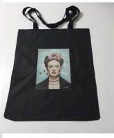 Frida Kahlo Baskılı Bez Çanta - Pazar Market Çantası - Kitap Çantası Siyah