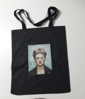 Frida Kahlo Baskılı Bez Çanta - Pazar Market Çantası - Kitap Çantası Siyah