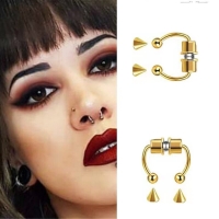 Gold Mıknatıslı Fake Burun Piercing -Top Ve Ok Uçlu Paslanmaz Septum Deliksiz Pirsing