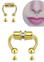 Gold Mıknatıslı Fake Burun Piercing -Top Ve Ok Uçlu Paslanmaz Septum Deliksiz Pirsing