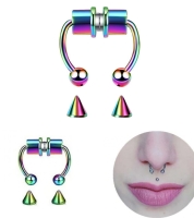 Hologram Mıknatıslı Fake Burun Piercing -Top Ve Ok Uçlu Paslanmaz Septum Deliksiz Pirsing