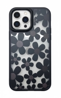iPhone 16 Pro Max Çiçekli Kılıf Bağlama Aparatlı Siyah