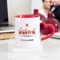 Kişiye Özel Elektrik Teknisyeni Tasarımlı Kalpli Kupa Bardak - Kırmızı