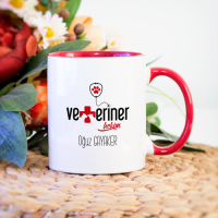 Kişiye Özel Kırmızı Renkli Veteriner Hekim Kupa Bardak