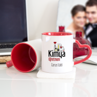 Kişiye Özel Kimya Öğretmeni Kalpli Kupa Bardak - Kırmızı