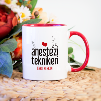 Kişiye Özel Kırmızı Renkli Anestezi Teknikeri Kupa Bardak