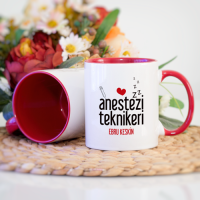 Kişiye Özel Kırmızı Renkli Anestezi Teknikeri Kupa Bardak