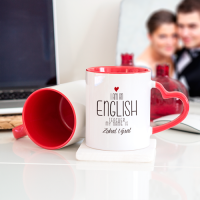 Kişiye Özel İngilizce Öğretmeni Kalpli Kupa Bardak - Kırmızı