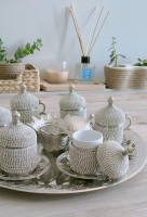 Osmanlı Motifli 6 Kişilik Türk Kahve Seti - Beyaz Taşlı