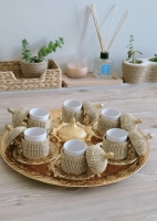Osmanlı Motifli 6 Kişilik Türk Kahve Seti - Sarı Beyaz Taşlı