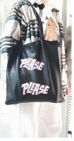 Please Baskılı Bez Çanta - Pazar Market Çantası - Kitap Çantası Siyah