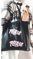 Please Baskılı Bez Çanta - Pazar Market Çantası - Kitap Çantası Siyah