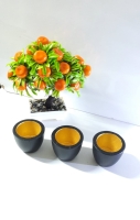 3 lü Sukulent Saksı - Siyah Gold Kaktüs Saksı Beton Çiçek Saksısı
