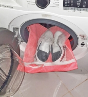 Pembe Fermuarlı - Hassas Çamaşır Terlik  Ayakkabı Yıkama Filesi Büyük Boy