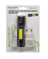 USB Şarjlı Metal El Feneri 4 Kademeli Zoomlu GS 515